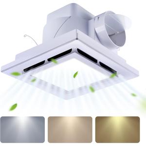 Bathroom Fan with Light Ceiling Mount Shower Ventilation Exhaust Fan with Color Change Light 3000K/4000K/6000KVent Fan and Light Combo for Home 1.0Sone 110 CFM 110V 4" Duct Square White