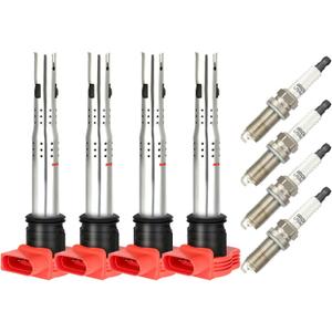 OCPTY 4 Ignition Coils with 4 Iridium Spark Plugs Uf529, 06E905115E, 06E905115F 2005-2013 for Audi A3 2.0L/L4, 2013-2016 for Audi A4 All road 2.0L/L4