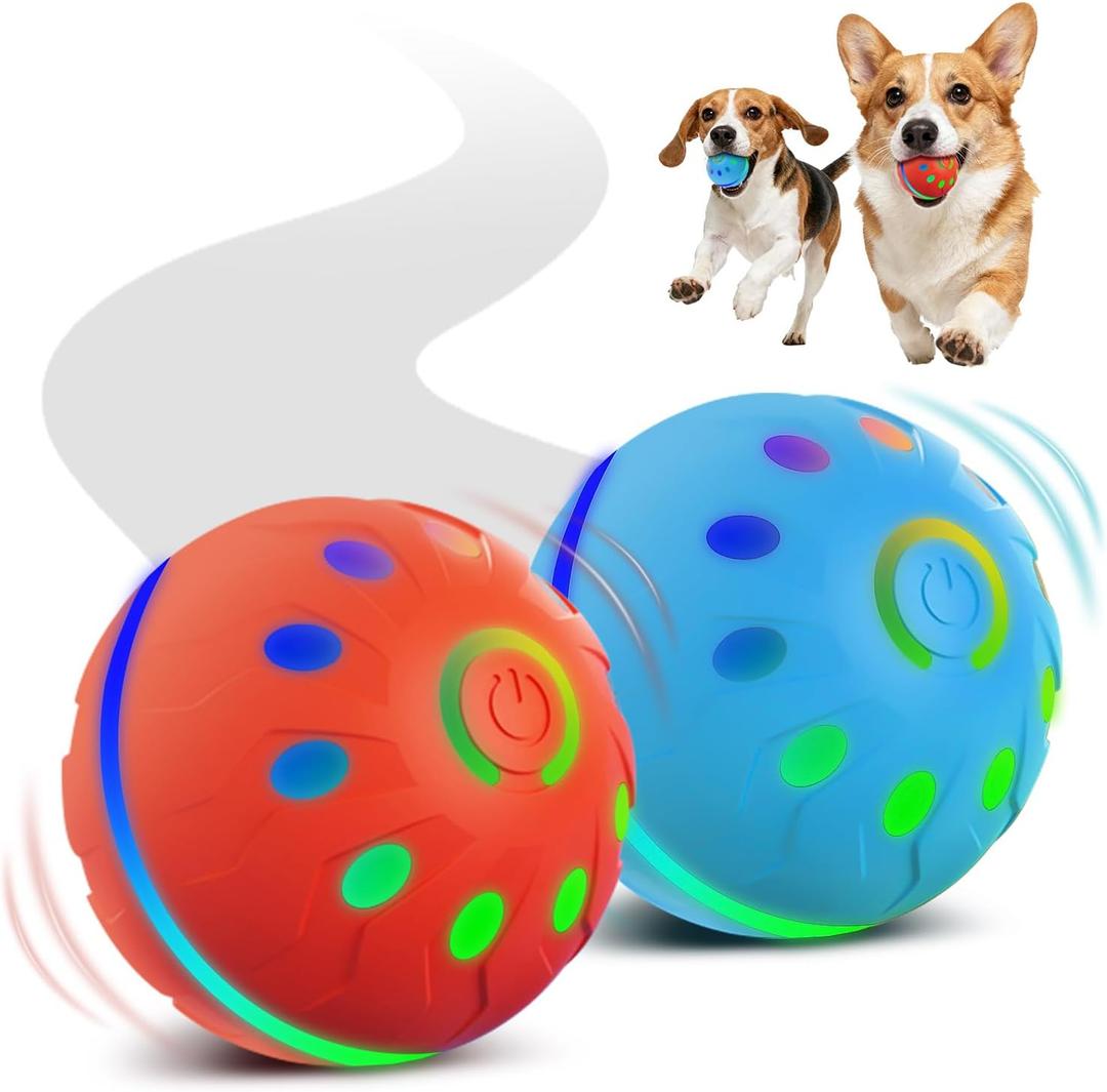 2 Pack Interactive Dog Ball Toy, BPA-Free Rechargeable Automatic Rolling Ball Toys with Lights & 2 Modes, Waterproof Dog Balls to Offer Entertainment, Gifts for Small & Medium Dogs (Citrus & Navy)
