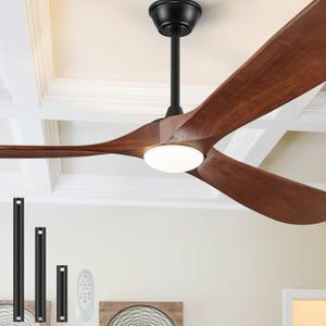52" Ceiling Fans with Lights and Remote Control, Outdoor Ceiling Fan with Lights High CFM Quiet 3 Blade Wood Walnut Fan, Propeller Ceiling Fan for Outdoor/Indoor,Deep Walnut (52 INCH, Dark Walnut)