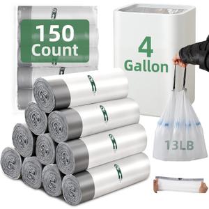 4 Gallon Small Trash Bags 150 Counts Trash Bag Extra Strong Drawstring Small Garbage Bag Clear Trash Bags for Bathroom Bedroom Office Kitchen Trash Can
