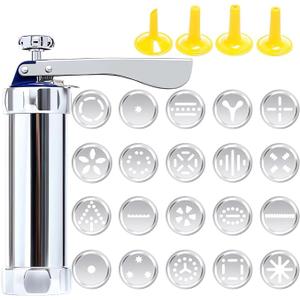 Professional Aluminum Cookie Press Set with 20 Discs & 4 Nozzles - Heavy Duty Cookie Gun for Baking, Decorating - Ideal for Home & Commercial Use