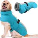 Queenmore Dog Cold Weather Coats, Fleece Collar Dog Apparel for Cold Weather, Pet Snowsuit, Cozy Winter Jackets for Large Breeds with Quick Release, Blue, XXL