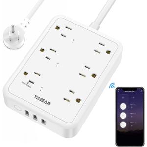 Smart Power Strip, TESSAN WiFi Flat Plug Strip with 3 Smart Outlets and 3 USB Ports, 6 Feet Extension Cord Surge Protector, Only 2.4 GHz Wi-Fi, Compatible with Alexa and Google Home, White