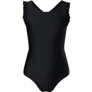 blibean Kid Girls Swimsuit One Piece Ruffle Sleeve Bathing Suits 6-15 Year (Black, XL)