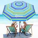Beach Umbrella for Sand - Windproof Heavy Duty Iron Pole with Sand Anchor, UPF 50+ UV Protection & Tilt Mechanism, Portable Sun Shade Parasol, Carrying Bag for Beach Patio Garden Outdoor