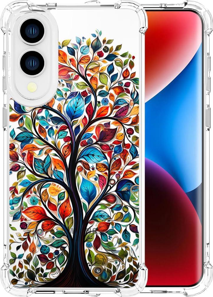Compatible with Samsung Galaxy S25 Edge Cases with Design, Cute Transparent Phone Case for Women Girls Girly with Heavy Duty Protective Bumper (Clear Tree Colorful Leaves)