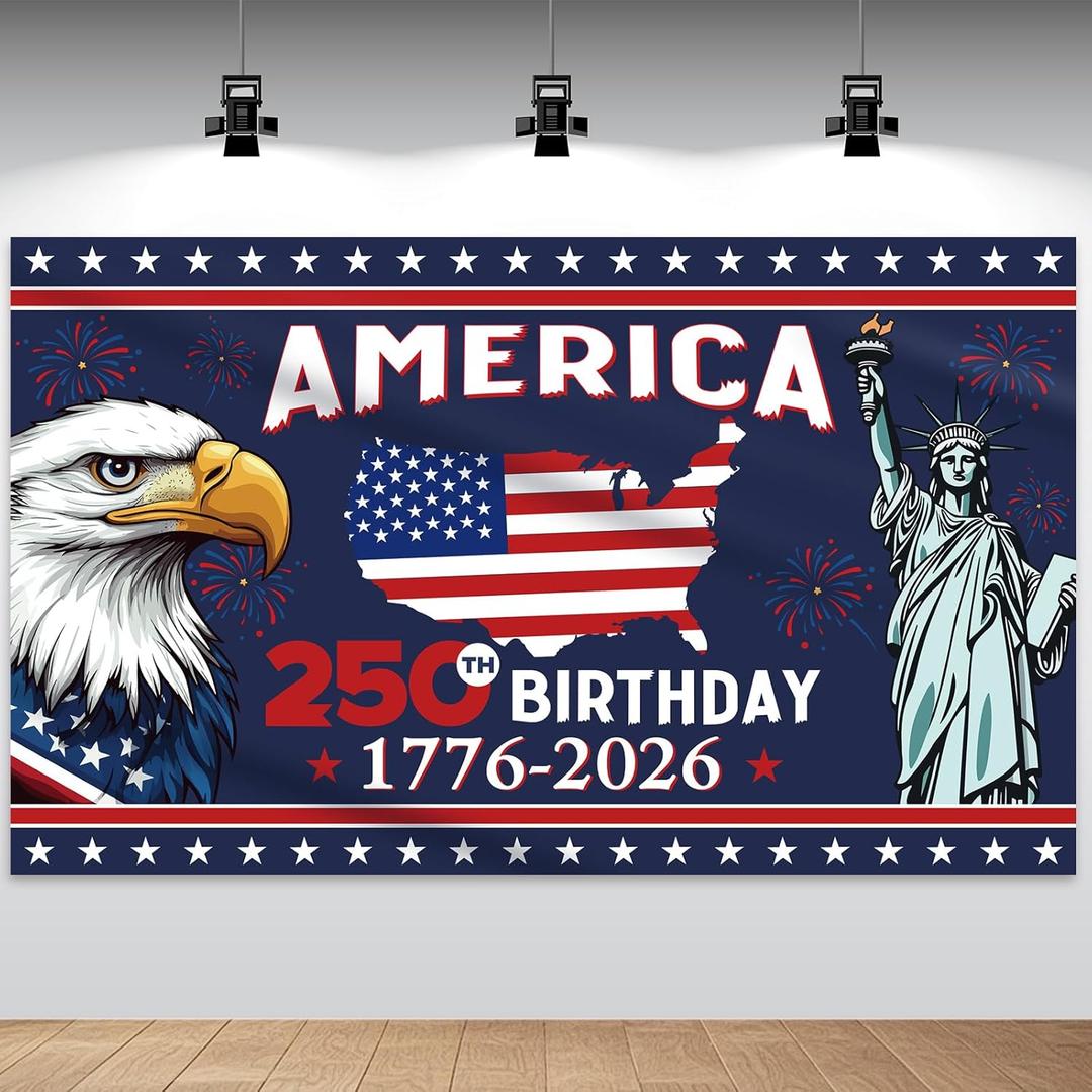 Tiamon 250 Years Birthday Decoration, 3.6 x 6 Ft American 1776-2026 Backdrop USA Birthday Banner 250th Anniversary Background for Independence Day 4th of July Patriotic Decor(Classic)