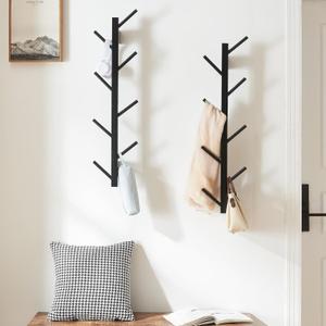 2 Pack Vertical Wall Coat Rack, Bamboo Hanging Hat Hooks Wall Mounted Wooden Hanger Racks Wall Mount Tree for Coats Hats Hacket Clothes Bags Entryway Bedroom(Black)