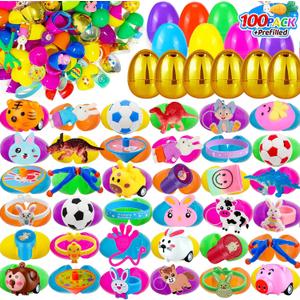 100 PCS Prefilled Easter Eggs with Toys Inside, Easter Egg Fillers, Easter Eggs Filled, Easter Basket Stuffers Party Favors Easter Egg Hunt Classroom Prize Supplies Easters Gifts for Kids Boys Girls
