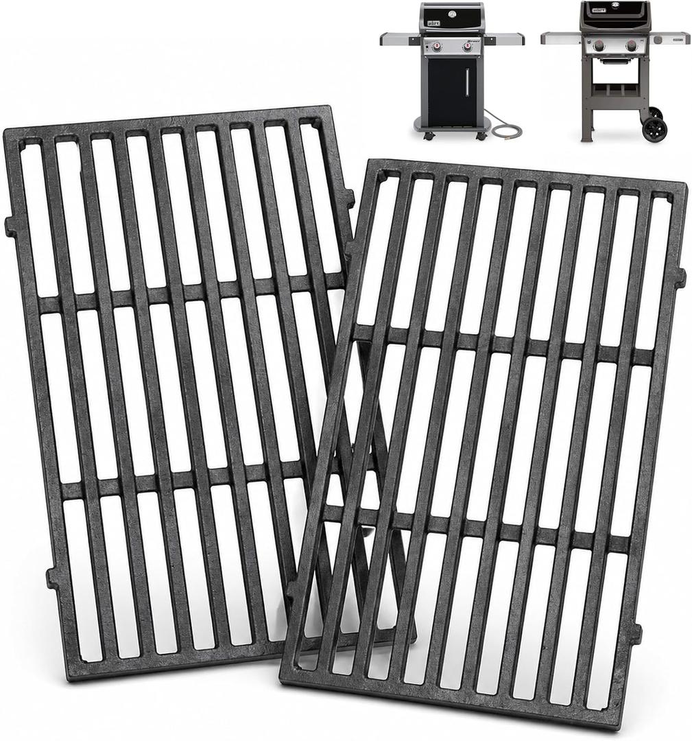 Utheer 7637 Cast Iron Grill Grates Replacement Parts Compatible with Weber Spirit 200 and Spirit II 200 Series E210 E215 E220 S210 S215 S220, 17.5 x 10.2 Inch Cooking Grates, 2 Pack