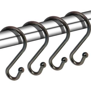 Metal Shower Curtain Hooks, Set of 12, Rust Proof Shower Curtain Hooks Rings, Durable S Shaped Hooks Hangers for Shower Curtains, Kitchen Utensils, Clothes, Towels (Bronze)