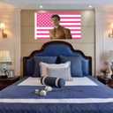 Josh American Flag Wall Tapestry, Pink Allen Wall Art Poster Fans Gift Merch, 3x5 Feet, Modern Patriotic Decor with Brass Grommets