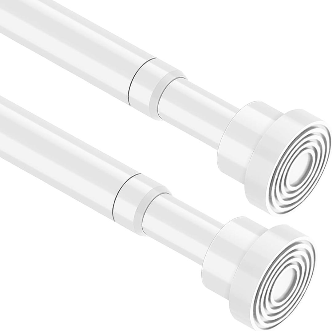 2pcs Tension Curtain Rod 33 to 56 inch No Drilling Spring Tension Rod Adjusting White Curtain Rod No Drilling Non-Slip Expandable Spring Loaded Curtain Tension Rods for Window, Doorway, Closet