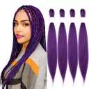 Purple Braiding Hair 20 Inch Pre Stretched Hair Long Straight Crochet Braids Yaki Texture Synthetic Fiber 4 Packs (Dark Purple)
