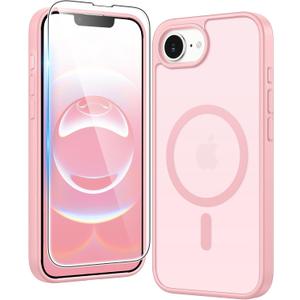 FNTCASE for iPhone 17e & iPhone 16e Case Matte: Magnetic Phone Cases with Screen Protector Drop Proof Compatible with Magsafe Slim Anti Yellowing Protective Translucent Cell Phone Cover (C-Pink)