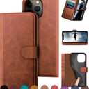DuckSky for iPhone 13 Pro 6.1" Genuine Leather Wallet caseRFID Blocking4 Credit Card HolderReal Leather Flip Folio Book Protective Cover Women Men for Apple 13Pro Phone case Light Brown