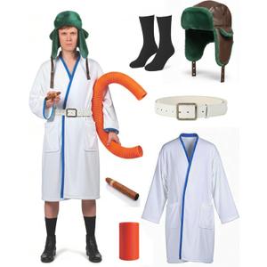 Christmas Holiday Cousin Eddey Costume, 6Pcs Robe, Green Trapper Hat, Belt, Black Socks, Prop Cigar, Tube, Halloween Christmas Funny Vacation Costume Cosplay Set