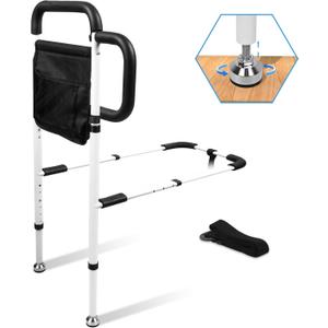 Bed Rails for Elderly Adults Safety, Grab Bar Bed Handrails for Seniors, Upgraded Adjustable Bed Cane with Supporting Foot & Double Pockets, Fall Prevention for Elderly
