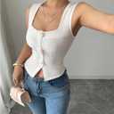 SOLY HUX Women's Tank Tops 3D Floral Square Neck Sleeveless Summer Going Out Crop Top (Beige, S)