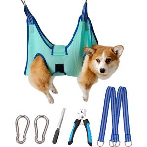 Dog Grooming Hammock,Medium - Large Hanging Harness Holder for Nail Clipping,Nail Trimming Hammock for Pet,Grooming Sling Hanger Restraint for Claw Care (Large 42 LB Max/Turquoise)
