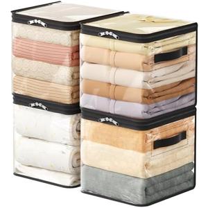 Lifewit 4 Pack Clear Clothes Storage Bags, 11" Clear Cube Storage Bins, 18L Vinyl Foldable Moving Bags with Zipper, Storage Container for Sweater Sheets Yarns