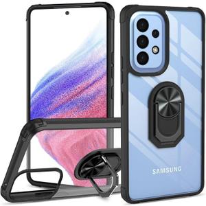 Kickstand Clear Phone Case for Samsung Galaxy A53 5G,Drop Protection Slim Shell Cover for Galaxy A53 5G,Flexible Bumper + Hard Back + Ring Stand Fits Magnetic Car Mount,Black, Pack of 3 
