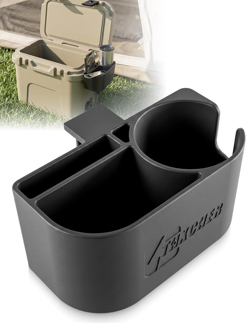 Cup Holder & Gear Tray Fits for YETI Roadie 15 & 24 Cooler, Multiple Compartments for Tumblers Bottles Cans, Side-Mount Drink Holder and Storage Tray for Camping Beach Tailgate