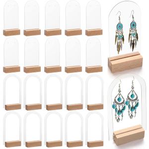 48 Pieces Acrylic Earring Display Stand Jewelry Retail Holder Arch Holder Solid Hollow Acrylic Sign Stand Jewelry Displays with Wooden Bases for Studs Dangle Earring