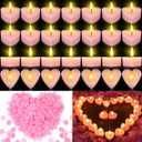 MTLEE 6000 Pcs Valentines Artificial Rose Petals with 72 Pcs Heart Tealight Candles Fake Rose Petals and Smokeless Heart Candles Set for Valentines Day Romantic Night Wedding Engagement Decor(Pink)