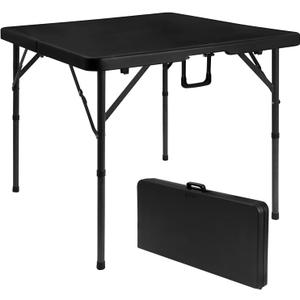 Byliable 34" Folding Square Card Table, Portable Heavy Duty HDPE Fold-in-Half Folding Table with Carrying Handle for Indoor/Outdoor Use Ideal for Picnic, Camping, Parties, Black