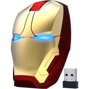 Wireless Iron Man Mouse 2.4G Optical Computer Mouse for Desktop Laptop PC Mac (Gold)
