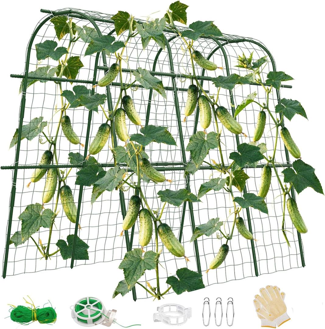 65"x48" Cucumber Trellis for Raised Bed, U-Shape Garden Trellis for Climbing Plants Outdoor, Metal Arch Vegetables Trellis, Detachable Cucumber Plant Support for Tomato,Squash