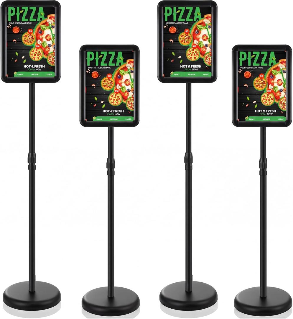 4Pack Sign Holder Stand-8.5x11 inch，Adjustable Sign Stands For Display，Heavy Duty Floor Standing Sign Holder Stand Aluminum for Retail Store，Museum，Volunteer Cctivities（Black）