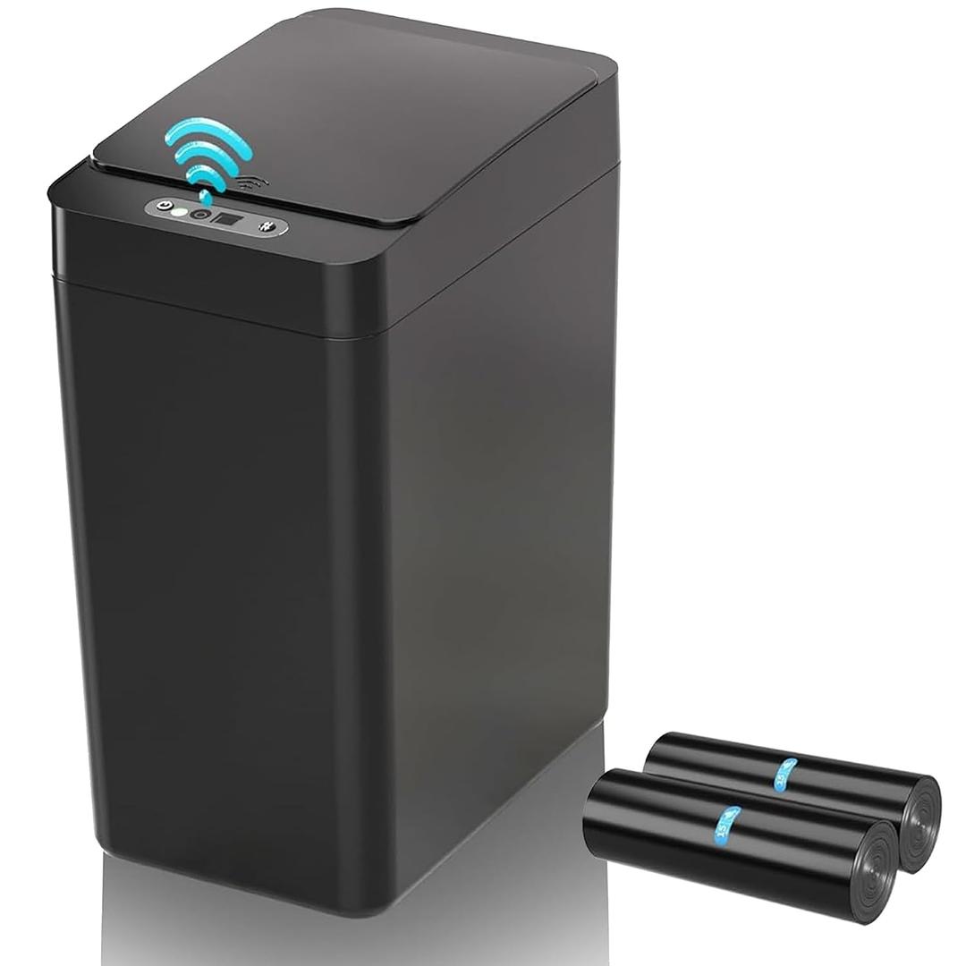 kaylowe Automatic Bathroom Trash Can Touchless 2.6 Gallon Garbage Cans with Lid Small Slim Motion Sensor Smart Trash Bin for Kitchen, Bedroom, Office, Living Room, Black