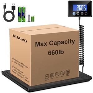 KUAIVO Shipping Scale, 660lbs Heavy Duty Digital Luggage Scale for Packages, 0.35oz High Accurate Postage Scale for Small Business, Warehouse, Home Use, Battery & Charging Cable Include