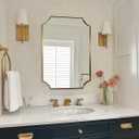 ANDY STAR Brushed Gold Bathroom Mirror, 22x30 Inch Scalloped Rectangle Mirror, Gold Bathroom Vanity Mirror, Antique Brass Mirror in Anti-Rust Stainless Steel Metal Frame for Bathroom, Entryway