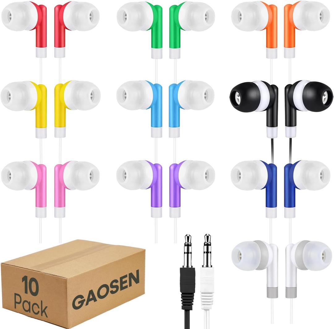 10 Pack Bulk Wired Earbuds for Classroom Students Kids, Multi Colored Class Set School Earphones for Children Toddler Teens Boys Girls and Adult (Mixed Colors)