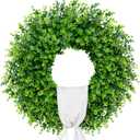 28'' Large Boxwood Wreaths Front Door Artificial Green Spring Wreath with Sash Wreaths for Front Door Farmhouse Greenery Year Round Outdoor Indoor for Summer Wreath St Patricks Day Decoration