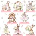 Leinuosen 8 Pcs Spring Easter Bunny Wooden Signs Pink Floral Bunnies Wood Table Decor with Base Spring Rabbit Tiered Tray Easter Decorations for Home Party Desk Mantel Tabletop Centerpiece