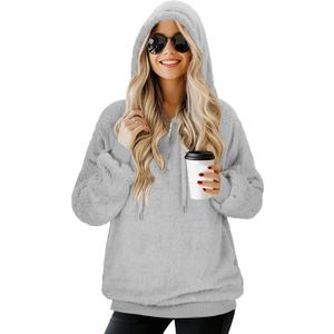TBONTB Hoodies for Women Fuzzy Oversized Sweatshirt Zip Up Fleece Pullover Fluffy Sherpa with Pockets (Gray)