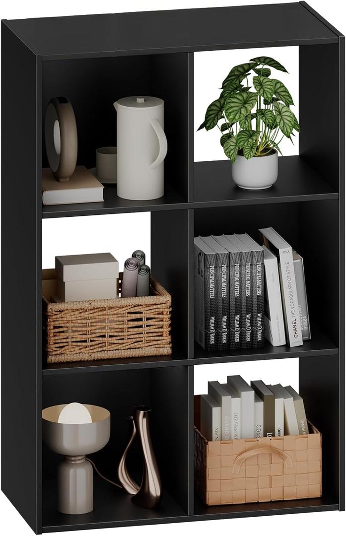 Sweetcrispy 6 Cube Storage Organizer - Open Cube Bookshelf with 3 Removable Back Panels, Display Storage Bookcase for Living Room, Bedroom, Entrance Hall, Home Office36" L11.6" W24" H, Deep Black