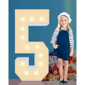 4FT Plastic Marquee Numbers 5, Light up Numbers Made of Corrugated Plastic Board, No Tools Required, Quick Assembly, Disassembled into Blank Yard Signs, Poster Board
