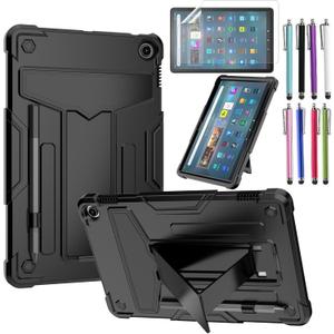 Case for Amazon Fire Max 11 (13th Generation, 2023 Released) - Heavy Duty Hybrid Protective Case Cover with Kickstand + 1 Screen Protector and 1 Random Stylus (Black/Black)