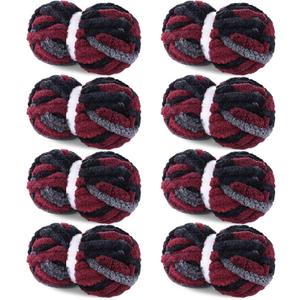 Hombys 8 Pack Giant Chunky Yarn for Crocheting/Hand Knitting - Super Bulky, Soft, Fluffy, Plush Fuzzy Tie Dye Mixed Color Thick Chenille Yarn (Red, Black, Grey)