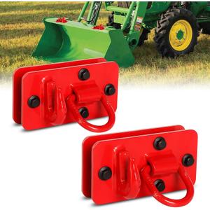 2 Pack Red Tractor Loader Hooks with Tie Down Ring, Max 15000 lbs, 70 Grade Forged Steel Bolt Grab Hook Trailer Hook Bracket with Backplate for Tractor Buckets, RV, UTV, Trucks