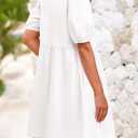 PRETTYGARDEN Womens 2025 Summer Casual Short Sleeve Dresses A Line Bow Tie Front Babydoll Loose Cute Mini Dress with Pockets (White,Medium) (White, M)