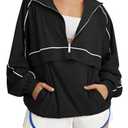 Fisoew Quarter Zip Pullover Women UPF 50+ Lightweight Windbreaker Jacket Running Hiking Outdoor Pullover with Pocket, L