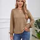 Womens Tops Dressy Casual Long Sleeve Shirts Loose V Neck Business Work Tunic Blouses (Beige, S)