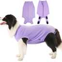 Sychien Dog Recovery Suit Female Spay Surgery Small Puppy Onesie, Zipper Closure Cotton Striped Wounds Protect Surgical Suit, Plain Purple S